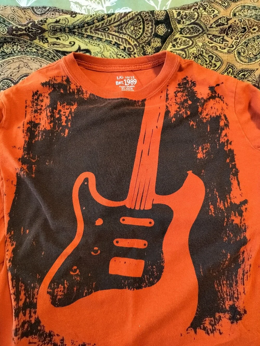 The Children’s Place Boys Orange Guitar Graphic Long Sleeve Tee Size L 10/12